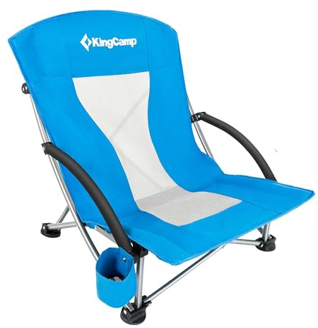 KingCamp Chaise de Plage Basse Pliante Renforcée 180 kg Bleu