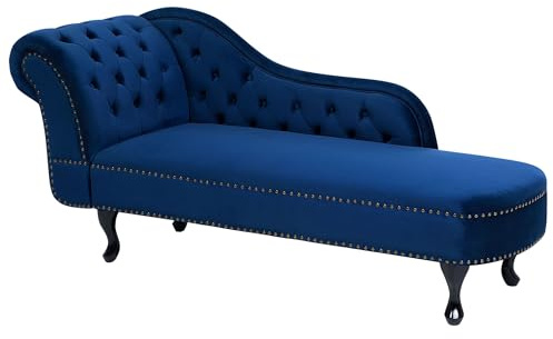 Retro Récamiere im Chesterfield Style linksseitig Samtstoff blau Nimes