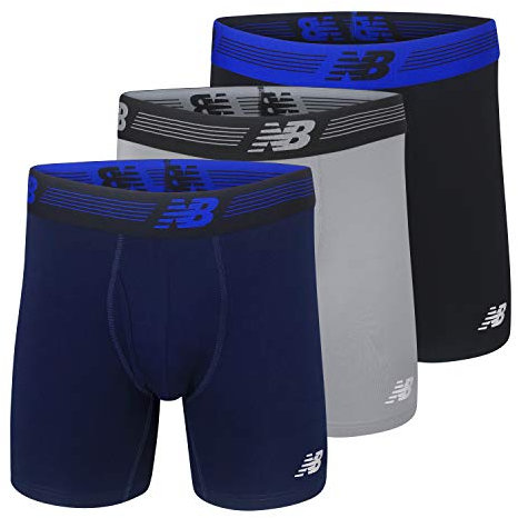 New Balance Men's 6 Boxer Brief Trunk Underpants Fly Front with Pouch Underwear 3-Pack, Black/Steel/Pigment, Large