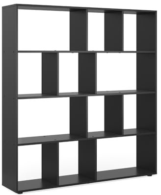 Vicco Raumteiler Pilar, stehendes Bücherregal, Schwarz, 131.6 x 143 cm