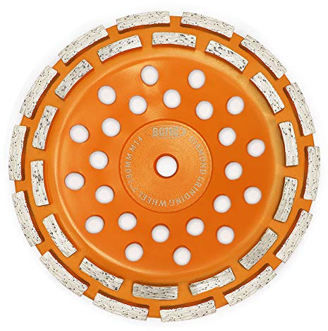 Mola diamantata per superficie a tazza, BGTEC 1 pezzo Disco abrasivo per calcestruzzo a doppia fila da 180 mm a 28 segmenti con filettatura M14 per smerigliatrice angolare, pietra di granito e marmo