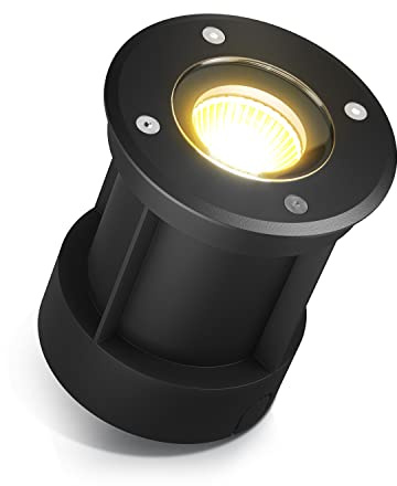 lambado® LED Bodenstrahler für Außen in Schwarz - Wasserdicht & Befahrbar inkl. 3W GU10 Strahler warmweiss - Runde Bodenleuchte/Bodeneinbaustrahler IP67 für Terrasse & Garten