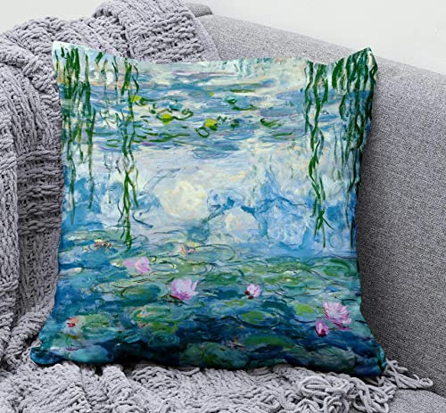 DECOPOW Dekorativer Kissenbezug mit Seerosenmotiv, Claude Monet Lilie, quadratisch, 45,7 x 45,7 cm, nur Bezug