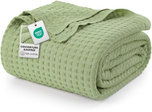 Utopia Bedding 100% Baumwolle sommerdecke (Salbeigrün-228x182 cm) | Kuschedecke ,Weiche leichte Waffeldecke, atmungsaktive tagesdecke, Sofa & Couch überwurf für Geschenke für Frauen