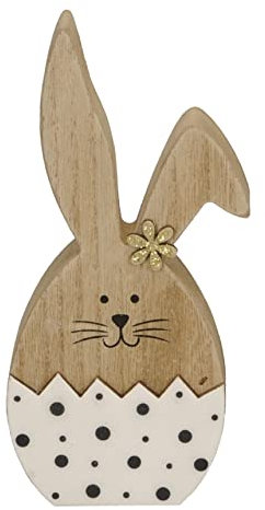 putzige Silhouette Ei als Osterhase aus Holz Natur und Eischale in schwarz weiß gepunktet oder gestreift (14 cm hoch)