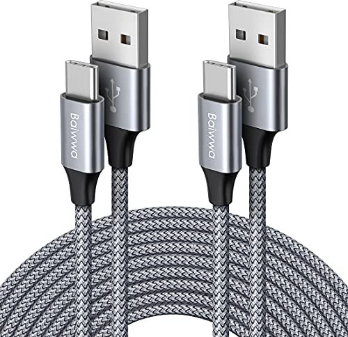 Baiwwa Lungo Cavo USB C, 3 M 2Pezzi Cavo USB Tipo C Nylon Ricarica Rapida per Samsung Galaxy S21 S20 S22 S10 S9 S8 Plus Ultra, A20e A50 A51 A70 A71 -Grigio