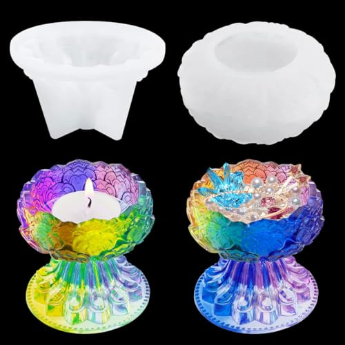 Koonafy Lotus Kerzenhalter Silikonform Kristallguss Epoxid harzform Flower Candlestick Gießform für DIY Schmuckaufbewahrung Blumentopf Teelichthalter Dekoration