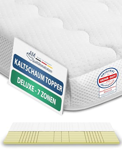 AM Qualitätsmatratzen - Surmatelas 160 x 200 Epais 8 cm - très Adaptable et Confortable – en Mousse Froide Durable à Haute densité - Housse Respirante et Lavable - surmatelas 160x200 cm avec 7 Zones