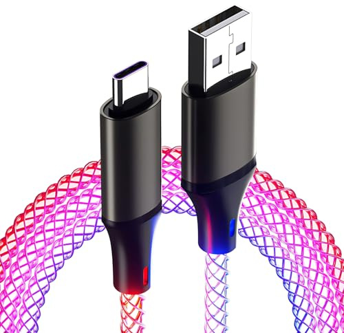 Sikai 1M USB C Kabel Led,RGB USB A auf Typ C Ladekabel,Usb C Ladekabel Led 66W Schnellladung,USB C Kabel RGB für iPhone 15,Samsung S24/S23/S22/Z Flip 6/Z Fold 6,Huawei P70/P60,Sony,Xiaomi(USB A-C)