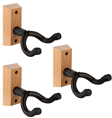 NUOSIYA Gitarre Wandhalterung für Wand, 3 Stück Gitarrenhalter | Universal Holz Gitarrenständer für Bass, E-gitarre, Banjo, Akustikgitarre Haken Gitarrenwandhalter Gitarrenzubehör