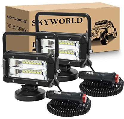 SKYWORLD 2 Pcs Led arbeitsscheinwerfer mit magnetfuß, 5 Zoll 13cm 72W led flutstrahler offroad beleuchtung 12V 24V für Auto SUV ATV Traktor LKW 4x4 Boot,6000K led suchscheinwerfer, arbeitslicht