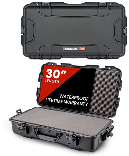 NANUK 980 hårt fodral 30 tum med anpassningsbart kuberat skum, IP67 vattentät och krosssäker, robust konstruktion för ultimat skydd, tillverkad i Nordamerika – svart (76 cm x 41 cm x 18,5 cm)