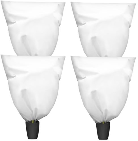 Evoio 4 Pack Plant Fleece Frost Protection Covers, 120cm x 140cm Plant Frost Cover Bags for Winter Cold Weather with Drawstring, Frost Cloth for Plants, Sapling Trees, Plant Winter Protection Covers