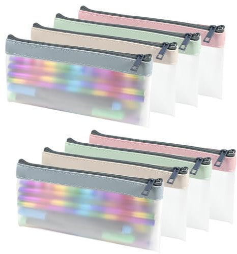 CAREDGO Transparente Federmäppchen, 8 Stück Mäppchen Durchsichtig kleines Mäppchen Stiftetasche Klein Federtaschen 18.5cm *10cm Schulmäppchen Federmappe Pencilcase für Schule