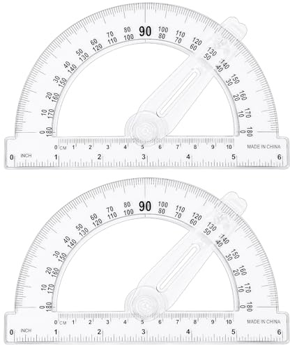 Zonon 2 Pieces 6 Inch Plastic Protractor with Swing Arm Math Protractors 180 Degrees Angle Measurement, Translucent for Geometry Classroom Kid Student School Office Supplies