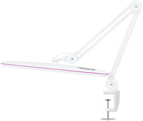 Neatfi XL 2,200 Lumen LED-Arbeitsplatzleuchte | 58 CM | ultrabreite Lampe | dimmbar (Weiß mit Rosa Ring, Nicht-CCT mit Klemme)