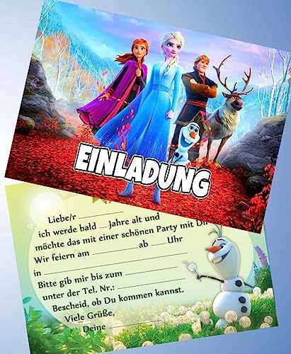 VSW 12 Einladungskarten & 12 Umschläge für Geburtstag Partys und Kindergeburtstag Frozen Die Eiskönigin Nr. 38