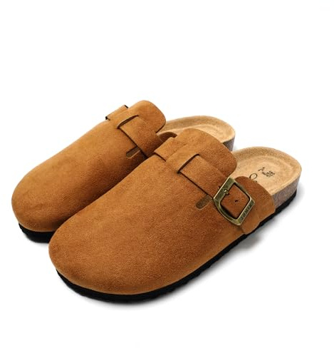 JOMIX Chaussons Sabots Femme en Daim avec Boucle Élégant Pantoufles Sandales à Semelle en Liège Confortable pour Intérieur et Extérieur MD2438 (Brune, 40)