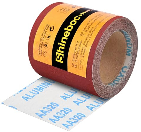 Shineboc Rollo de Papel de Lija Abrasivo Grano 320, 115 mm x 10 m para Lijadoras Manuales para Madera y Metal