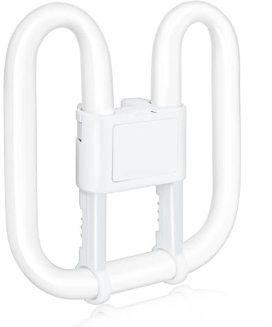 GR10q 4-Pin Bulb 28W 3500K Warm White, 2D Square CFL Compact Fluorescent 4 Pin Light Bulb, GR10q DD Flat Butterfly Bulb for Flush Ceiling Light, 4 pin Bathroom Light Bulbs, 1 Pack-19.0 * 19.5CM