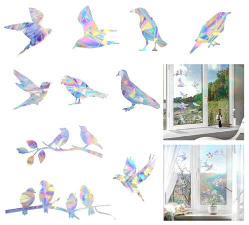 Fensteraufkleber Vogelschutz, Baumzweig-Vogel-Muster Prisma Fensteraufkleber, Anti-Kollisions-Aufkleber Verhindert dass Vögel in Fenster fliegen (20 Stück)