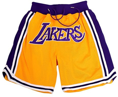 Mengmiao Lakers Shorts Herren, NBA Basketball Shorts, Atmungsaktiv und Schnell Trocknend mit Taschen, Sommer Basketball Hose für Training und Outdoor