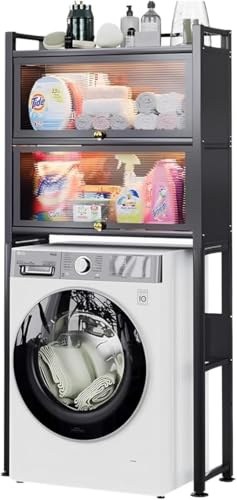 MAGIC SELECT Ripiano sopra la Lavatrice con ante Pieghevoli | Rack di Stoccaggio Impermeabile | Scaffale Organizer Multiuso | Risparmia Spazio con 3 Livelli | Gambe Regolabili in Altezza
