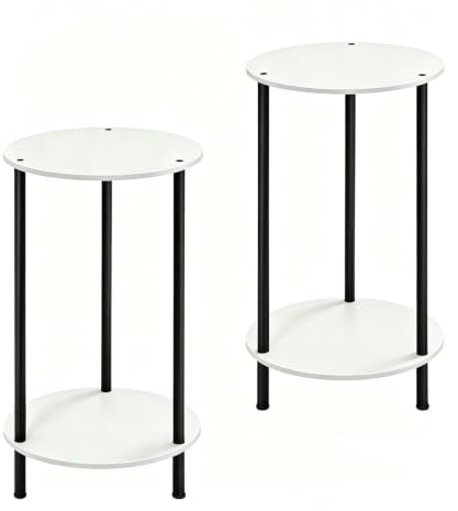 LIANTRAL 2er Set Runde Beistelltische, 2-Stöckiger Couchtisch, Weiß | Wasserdichter Desktop & Metallrahmen, Vielseitiger Beistelltische für Wohnzimmer, Schlafzimmer, Balkon, Ø 33 cm Höhe 55,5 cm