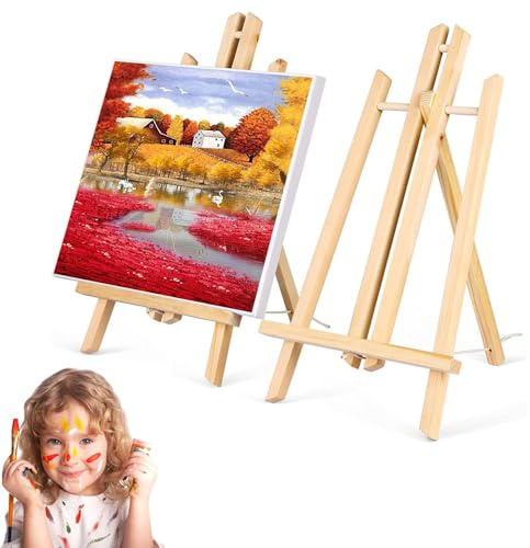 2 Stck Staffeleien aus Kiefernholz, 23 x 40 cm - katmerio: Kleine Holzstaffelei mit A-frmigem Design, faltbar und stabil fr Bilder, Deko, Kunst & Handwerk