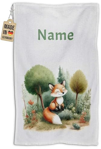 Print Royal PR Kinder-Handtuch mit Name personalisiert - Fuchs - Geschenk für Jungen und Mädchen, Kindertag, Handtuch Personalisieren | Fotohandtuch 50 x 30 cm