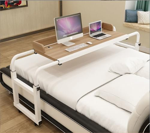 YHKJLYH Mobiler Computer-/Laptop-Schreibtisch auf Rollen für zu Hause, über dem Betttisch, mobiler Betttisch, Querbett-Stilltisch, Computertisch zum Essen im Bett (Farbe: Holz)