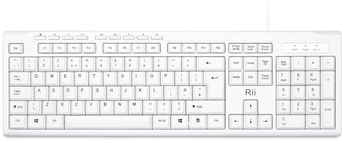 Rii RK907 USB Wired Keyboard Full Size Office Keyboard Compatible with Mac PC Tablet Windows Android Microsoft UK Layout-White