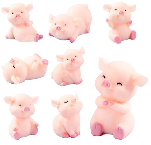 SGERUFZ 8 Pcs Ornamenti di Maiale Mini Decorazione per Auto e Scrivania Regalo Portafortuna Rosa