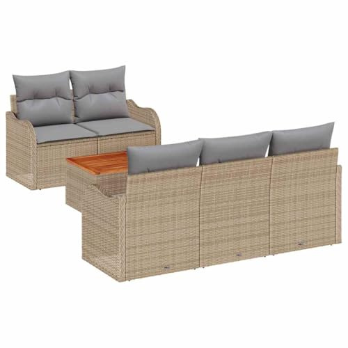 vidaXL Trädgårdsoffset 6 pcs Beige och Ljusgrå konstrotting, Trädgård och Terrass, Modern, Hållbar Rattansoffa, Modulär Utomhusmöbel, Patio Lounge, Uteplatslösningar