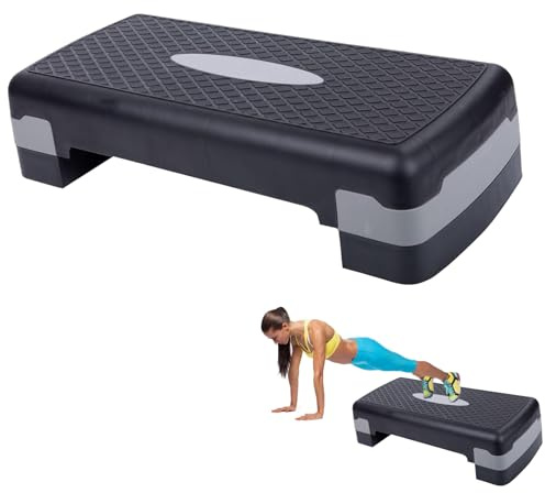 Step de Aeróbic Plataforma Steps Fitness Casa Banco Fitness con Altura Regulable 2 Niveles de 10/15 cm, Antideslizante para Ejercicio en Casa Gimnasio, 68x28x15 cm, Carga 150kg?Gris?