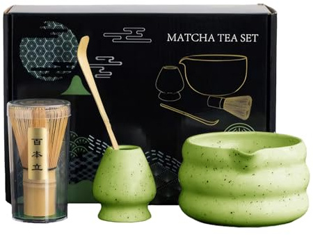 Topchances 7 Pcs Matcha Set,Matcha Whisk,Matcha Kit for Ceremony,Matcha Tea Set for Making Latte,Matcha Whisk and Bowl with Scoop&Sifter,for Beginners and Enthusiasts Gift for Matcha Lover (Green)