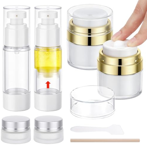 Segbeauty Dispensador Crema Facial, 2 Piezas 15g Tarro de Crema Airless, 2 Piezas 30ml Dispensador de Bomba Vacío, y 2 Piezas 5g Bote de Vidrio para Viaje