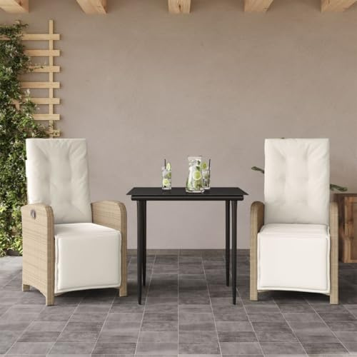 BOWEKAM Möbel, Outdoor-Möbel, Gartenmöbel-Sets, 3-teiliges Bistro-Set mit Kissen, Beige, Polyrattan