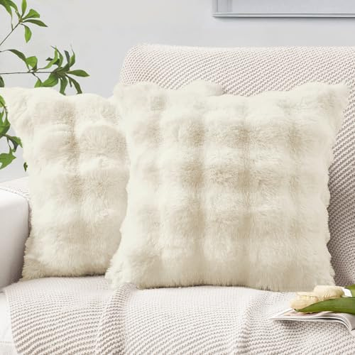 MIULEE 2er Set Kissenbezug 45×45cm Beidseitiges Wellen Plüsch Cremeweiß | Polyester Plüsch Weich Kuschelig Pflegeleicht Dekorativ Vielseitig Für Sofa Wohnzimmer Schlafzimmer Gästezimmer Und Büro