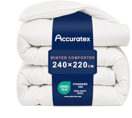 ACCURATEX Premium påslakan 240 x 220 cm, 450 GSM fluffig 0,9D mikrofiberfyllning, extra mjuk och andas, vinterfilt, allergivänligt (Oeko-TEX) med hörnband, maskintvättbar, vit