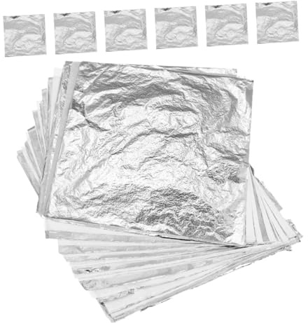 HOMSFOU 100stücke Silber Blattsilber Folie Silberfolie Zum Basteln Silberpapier Metallic Folienpapierbögen Dekorationsbögen Silberfolienblätter Silberfolienpapier Für Heimwerker Bastelarbe