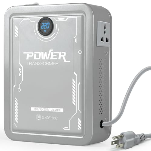 SUNSHUN Transformador elevador, convertidor de 110 V a 220 V de 2000 W con pantalla de voltaje, convertidor de voltaje de 110-120 V a 220 V-240 V con 2 enchufes de salida para electrodomésticos