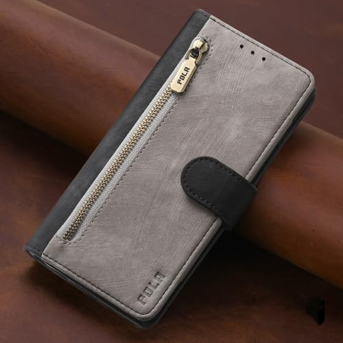 BEENTRYS Cuero Funda para Moto G22 / E32S / E22S 4G Funda,Tipo Billetera Cartera Cubierta Ranura para Tarjeta Soporte Bolsillo Cremallera RFID Magnético PU Antigolpes Carcasa-Gris