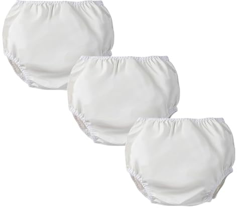 Windelüberhose for Erwachsene bei Inkontinenz, geräuschlose Auslaufschutz-Unterwäsche, Plastikhose über Windeln, wasserdichte Gummihose(White,Medium)