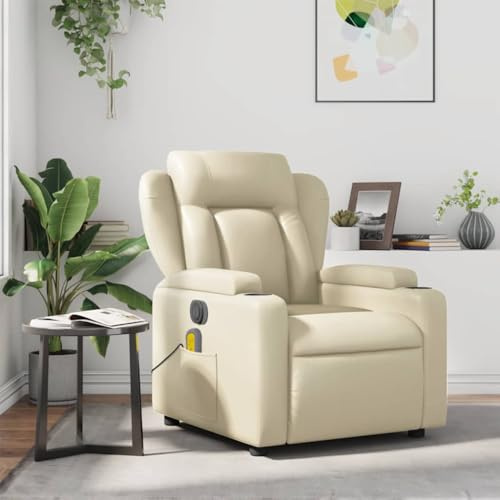 KTHLBRH Poltrona reclinabile massaggiante in pelle sintetica crema poltrona reclinabile elettrica con funzione di inclinazione e schienale regolabile