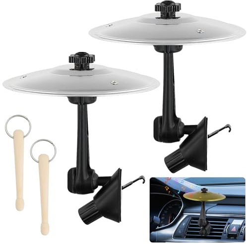 2 Pcs Platillo Bateria para Coche, Ajustable 360°, 2 Cabezales, 14 cm Tambor de Coche con 2 Mini Mazos, Ranura de Ventilación, Car Crash Cymbal para Todo Coche Amantes Música Entretenimiento