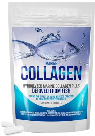 Hydrolyzed Fish Collagen Marine Capsules – Skin, Joint Health Support Supplement – 5000mg, 30 Capsules – Pure Fish Collagen for Healthy Skin, Hair, Nails, and Joints – Made in the UK