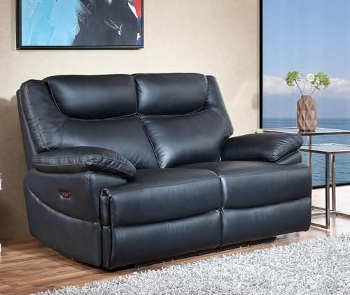 Mapo 3581 2-Sitzer Relaxsofa elektrisch verstellbar | Fernsehsessel für Zwei Personen aus Comfort Leder | Heimkino Sofa mit Kopf- & Fußstütze, Vollleder, bis 160 kg pro Sitz | Schwarz (Leder)