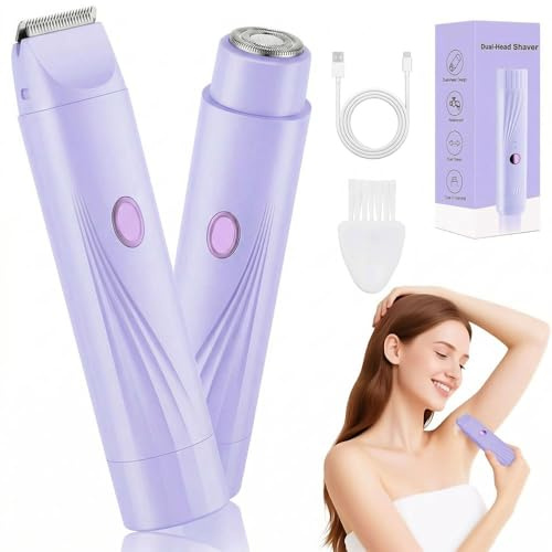 Depiladora Facial Mujer, YiYunTE 2 en 1 Doble Cabeza Rasuradora Zona Intima y Cortapelos Nariz Mujer, Afeitadora Electrica Corporal con Húmedo y Seco, Depiladora Intima para Pubis Bikini Axilas Cara