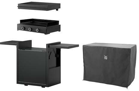 WMF Plancha Set 60G mit Plancha Grill Gas/Planchadeckel/Planchawagen/Abdeckhaube, 6300 W, 75 x 99.5 x 63 cm, Stahl/Gusseisen/Aluminium/Edelstahl, schwarz